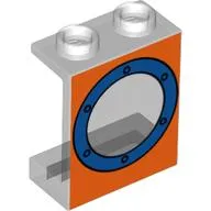Panel 1 x 2 x 2 with Porthole Blue on Orange Background Print