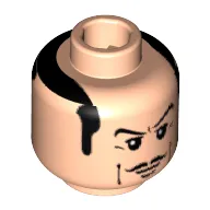 Minifig Head Alfred Pennyworth, Thin Moustache, Black Sideburns, White Pupils Print [Blocked Open Stud]