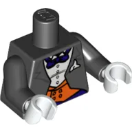 Torso Suit with Orange Vest, Purple Bow Tie Print, Black Arms, White Hands