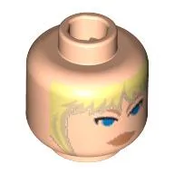 Minifig Head Juno Eclipse, Peach Lips, Blue Eyes, Tan Fringe Print [Blocked Open Stud]