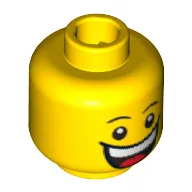 Minifig Head Jester, Huge Grin, White Pupils, Eyebrows Print [Blocked Open Stud]