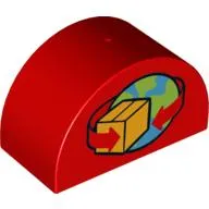 Duplo Brick 2 x 4 x 2 Curved Top with Box and Arrows and Globe Print