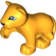 Duplo Animal Lion Cub with Raised Paw and Black Nose and Eyes Print
