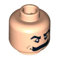 Minifig Head Pops Racer, Moustache Bushy, Eyebrows, White Pupils Print [Blocked Open Stud]