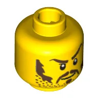 Minifig Head Knight / Officer / Pirate, Moustache Brown Long, Sideburns, Stubble, Thick Eyebrows, White Pupils Print