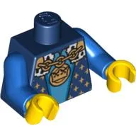 Torso Robe with White Fur Trim, Gold Chain, Medallion and Gold Detail Print, Blue Arms, Yellow Hands