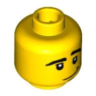 Minifig Head Skater, Crooked Smile, Black Eyes with White Pupils, Black Eyebrows Print [Blocked Open Stud]