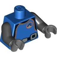 Torso Wetsuit with Orange Stitching and Weight Belt Print, Black Arms, Dark Bluish Gray Hands