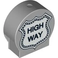 Duplo Brick 1 x 3 x 2 Round Top with 'HIGH WAY' Road Sign Print