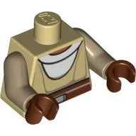Torso Jedi Robe, White Undershirt & Reddish Brown Belt Print (Nahdar Vebb), Dark Tan Arms, Reddish Brown Hands