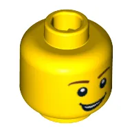 Minifig Head Knight, Brown Eyebrows, Open Lopsided Grin, White Pupils Print
