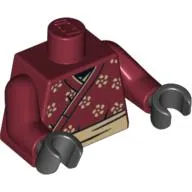Torso Wrapped Samurai Robe with Flowers Print, Dark Red Arms, Black Hands
