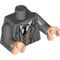 Torso Jacket with Rumpled Vest and Tie Print, Dark Bluish Gray Arms, Light Nougat Hands