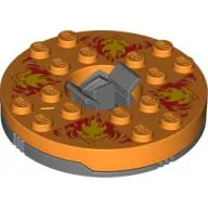 Turntable 6 x 6 Round Dark Bluish Gray Base with Orange Top and Yellow Faces on Red Print (Ninjago Spinner)