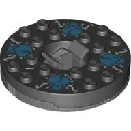 Turntable 6 x 6 Round Dark Bluish Gray Base with Black Top with Blue Skulls on White Print (Ninjago Spinner)