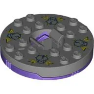 Turntable 6 x 6 Round Dark Bluish Gray Base with Flat Silver Top with Light Green Skulls on Yellow Print (Ninjago Spinner)