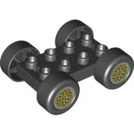 Duplo Car Base 2 x 4 with Black Tires & Yellow 'Y' Spoke Wheels