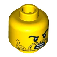 Minifig Head Gladiator, Beard Stubble, Angry Eyebrows with Baring Teeth Open Mouth Print [Blocked Open Stud]
