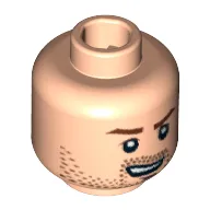 Minifig Head Rebel Trooper / Cavalry Soldier, Brown Stubble, Brown Eyebrows, and Open Grin Print [Hollow Stud]