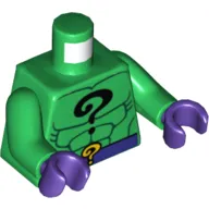 Torso Bodysuit, Black Question Mark on Chest and Yellow Question Mark on Dark Purple Belt Print, Green Arms, Dark Purple Hands