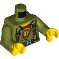 Torso Dino Shirt and Harness, Dark Red Undershirt with 'D' Print, Olive Green Arms, Yellow Hands