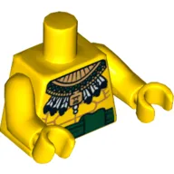Torso Bare Chest with Muscles, Green Sash and Aztec Feather Necklace Print, Yellow Arms and Hands