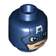 Minifig Head Captain America, 'A' on Forehead, Determined Print