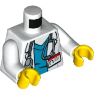 Torso Hospital Lab Coat, Dark Azure Scrubs, ID Badge and Stethoscope Print, White Arms, Yellow Hands