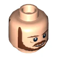 Minifig Head Qui-Gon Jinn, Dual Sided, Beard, Brown Eyebrows, Moustache, White Pupils / Breathing Apparatus Print