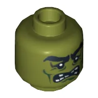 Minifig Head Monster, Thick Eyebrows, Toothy Grimace and Scars Print [Blocked Open Stud]