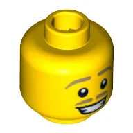 Minifig Head Lederhosen Guy, Tan Thin Eyebrows and Moustache, Grin with Teeth Print