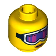 Minifig Head Downhill Skier, White Ski Goggles with Pink and Purple Glass, Strap and Red Lips Print [Blocked Open Stud]