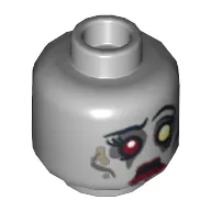 Minifig Head Zombie Bride, Dual Sided, White and Red Eye, Eyelashes and Red Lips, Sad / Determined Print [Hollow Stud]