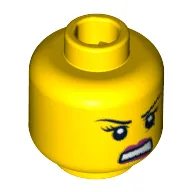 Minifig Head Roller Derby Girl, Dark Pink Lips, Eyelashes and Angry Eyebrows, Scar under Eye, White Teeth Print