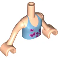 Minidoll Torso Girl with Light Blue Halter Top with Paw and Butterflies Print, Light Nougat Arms and Hands