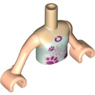 Minidoll Torso Girl with Light Aqua Halter Neck Top with Paw Prints Print, Light Nougat Arms with Hands