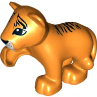 Duplo Animal Tiger Cub with Raised Paw - Black Fur Stripes on Face and Back Print