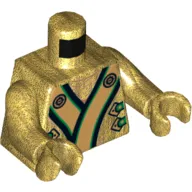 Torso Robe with Black, Green and Gold Sash and Lion Head on Back Print, Pearl Gold Arms and Hands