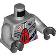 Torso Robot with Red and Black Plates, Galaxy Squad Logo / Radiator on Back Print, Light Bluish Gray Arms, Black Hands