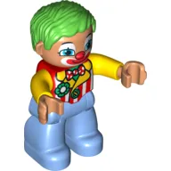 Duplo Figure with Parted Wavy Hair Bright Green, Striped Jacket with Bow Tie - Medium Blue Legs