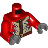 Torso Jacket with Lightning Zig Zag and Steer / Bull's Head Buckle Print, Red Arms, Dark Bluish Gray Hands