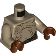 Torso Bare Chest with Body Lines and Waistband Print, Dark Tan Arms, Reddish Brown Hands
