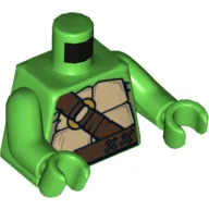 Torso Turtle Shell with Dark Brown Horizontal and Diagonal Belt with Gold Ring Print, Bright Green Arms and Hands