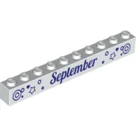 Brick 1 x 10 with Dark Purple 'September' and 'October' Print on Opposite Sides