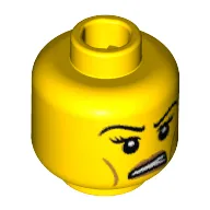 Minifig Head Warrior Woman, Eyelashes and Angry Eyebrows, Cheek Lines, White Pupils and White Teeth Print [Blocked Open Stud]