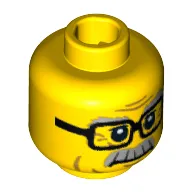 Minifig Head Grandpa, Glasses, Gray Eyebrows and Moustache Print