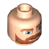 Minifig Head Obi-Wan Kenobi, Beard Thick with Lines, Brown Eyebrows, Moustache, Large Blue Eyes, Smile / Angry Print