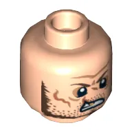 Minifig Head Butch Cavendish, Dual Sided, Scars and Gold Tooth, Crooked Smile, Clean Shaven / Angry, Stubble Print [Hollow Stud]