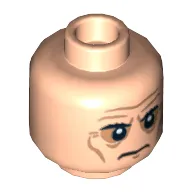 Minifig Head Mandarin, Dual Sided, Sunken Eyes, Eyebrows, Wrinkles, Frown / Angry Print [Hollow Stud]