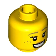 Minifig Head Pretzel Girl, Open Smiling Mouth, Freckles Print [Hollow Stud]